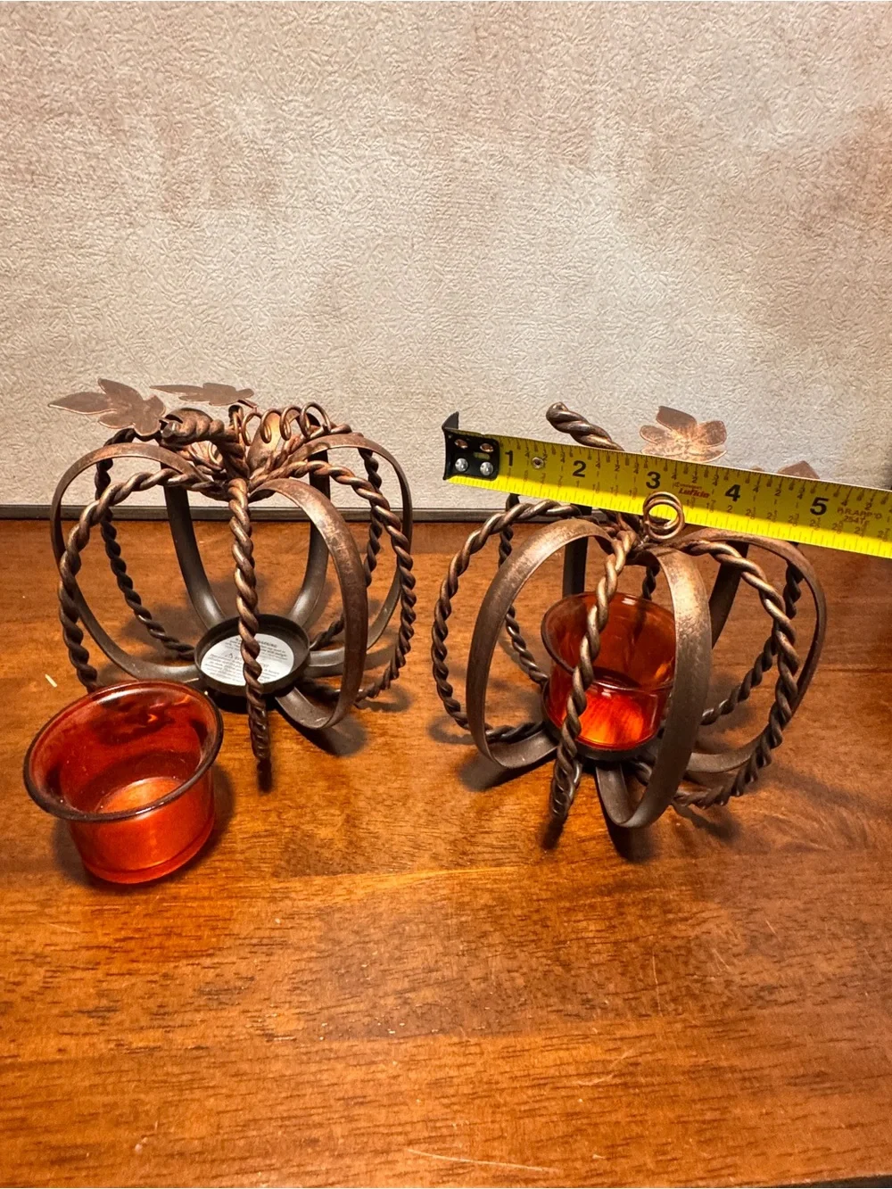 Pier 1 Home Accents- Decorative Pumpkin Votive Holders with Amber Glass